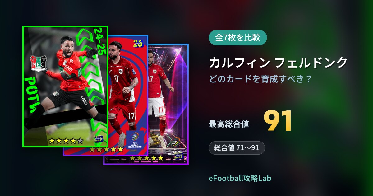 【イーフト】カルフィン フェルドンクはどのカードを育成すべき?全7枚を比較