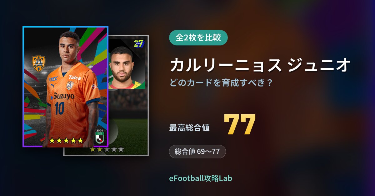【イーフト】カルリーニョス ジュニオはどのカードを育成すべき？全2枚を比較