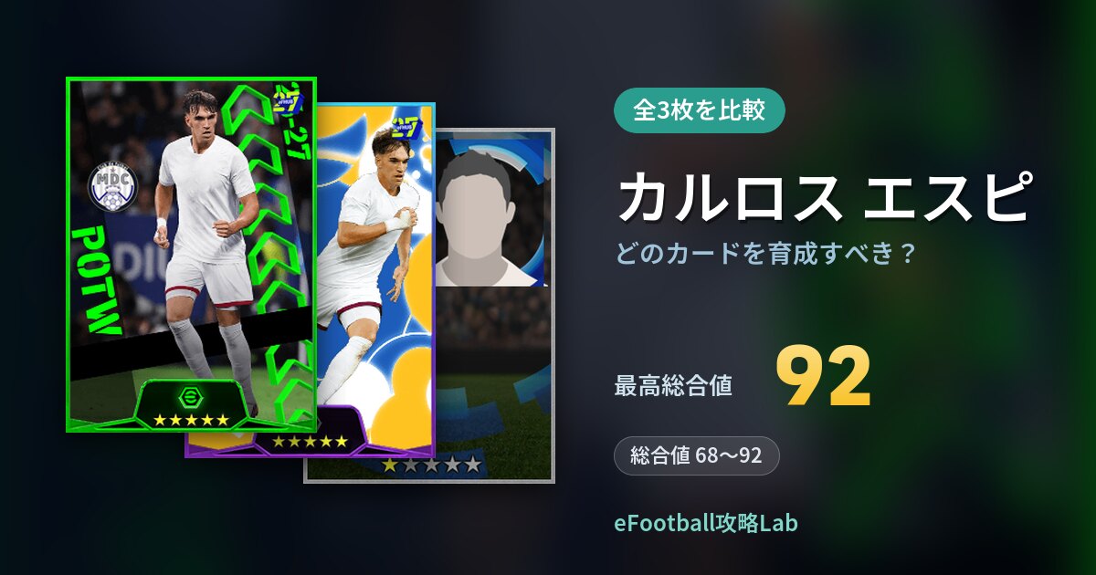 【イーフト】カルロス エスピはどのカードを育成すべき？全3枚を比較