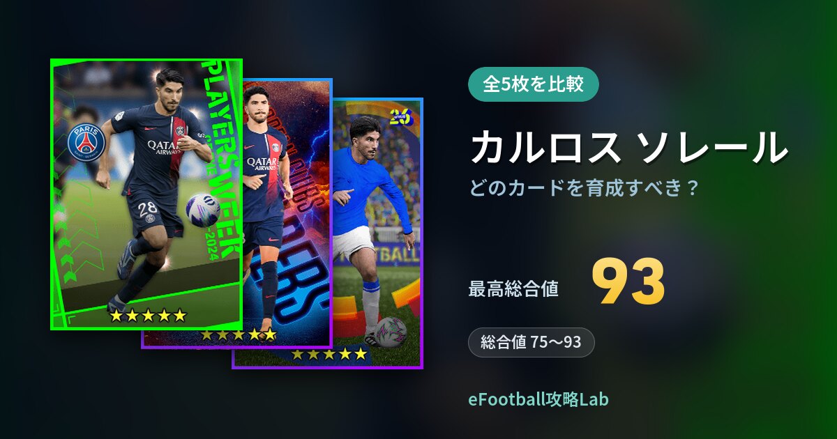 【イーフト】カルロス ソレールはどのカードを育成すべき？全5枚を比較