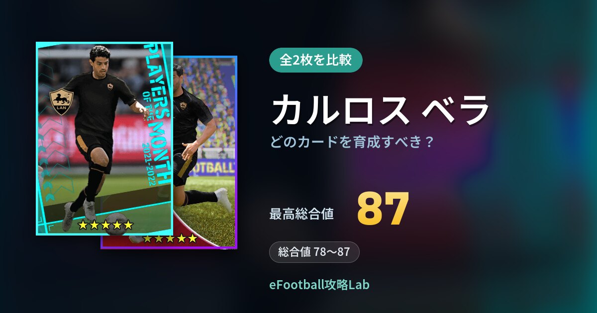 【イーフト】カルロス ベラはどのカードを育成すべき?全2枚を比較