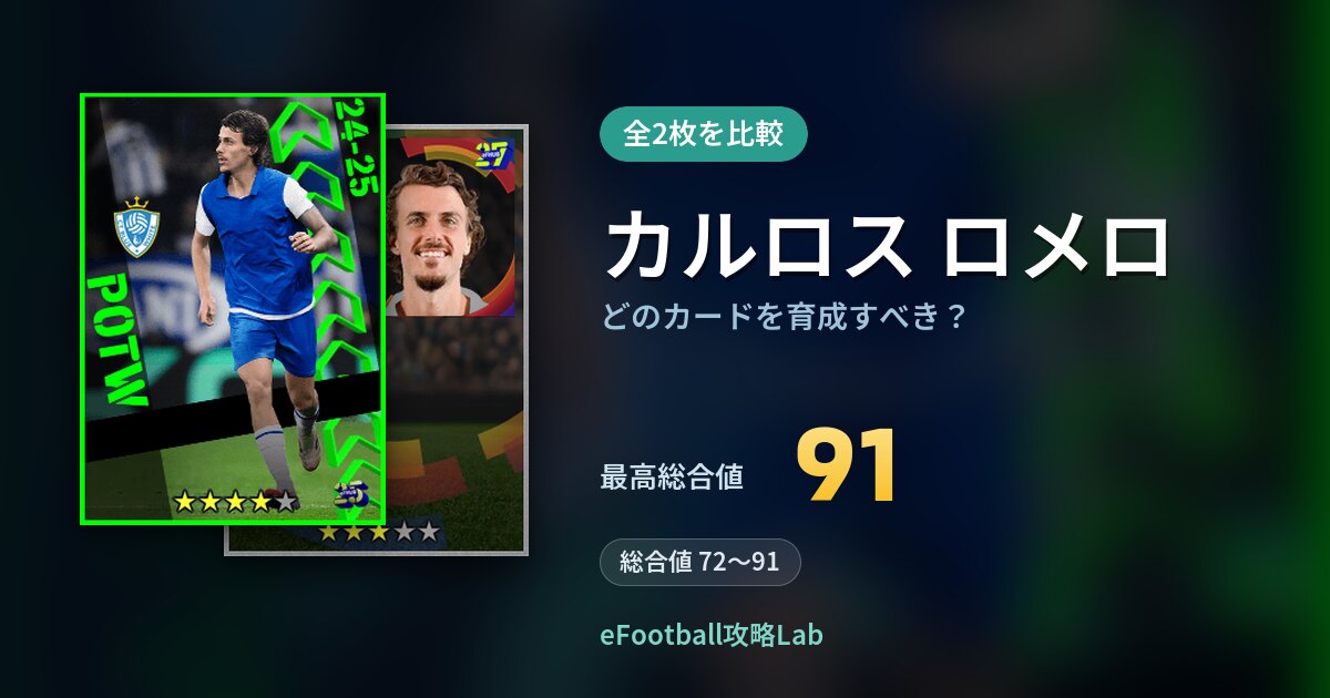 【イーフト】カルロス ロメロはどのカードを育成すべき？全2枚を比較