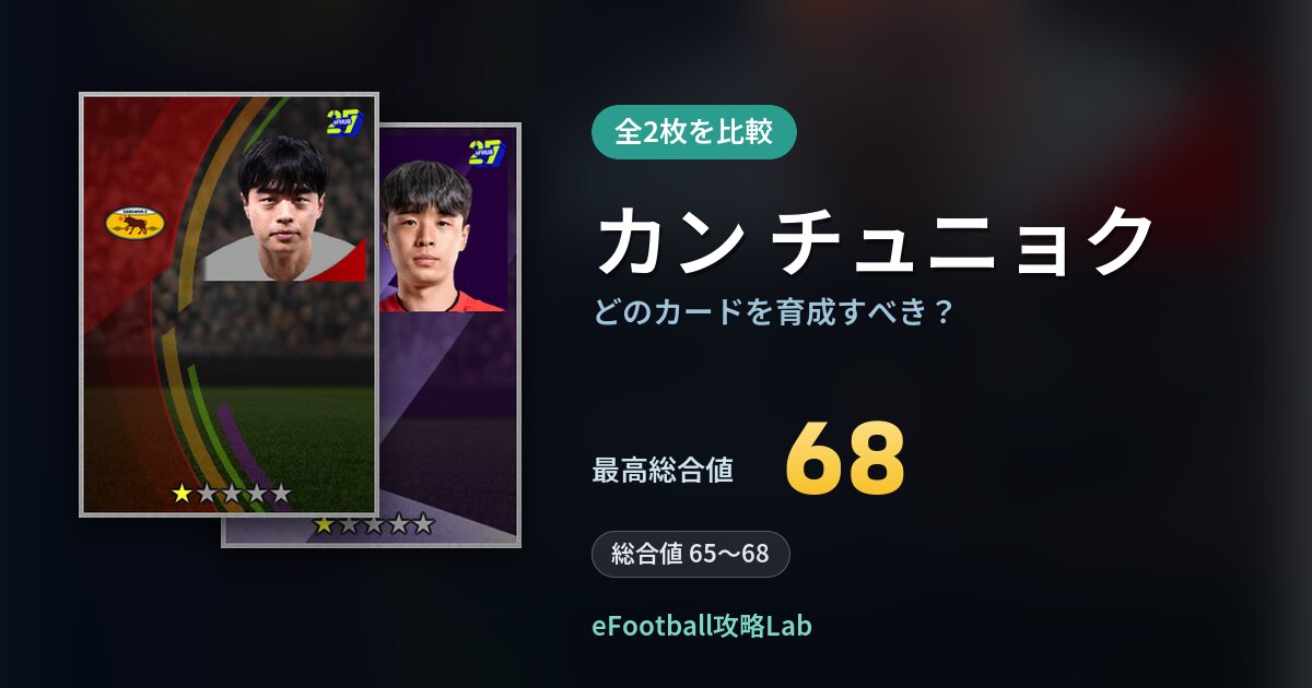 【イーフト】カン チュニョクはどのカードを育成すべき？全2枚を比較