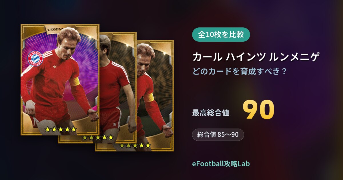 【イーフト】カール ハインツ ルンメニゲの育成カード比較（全10枚）