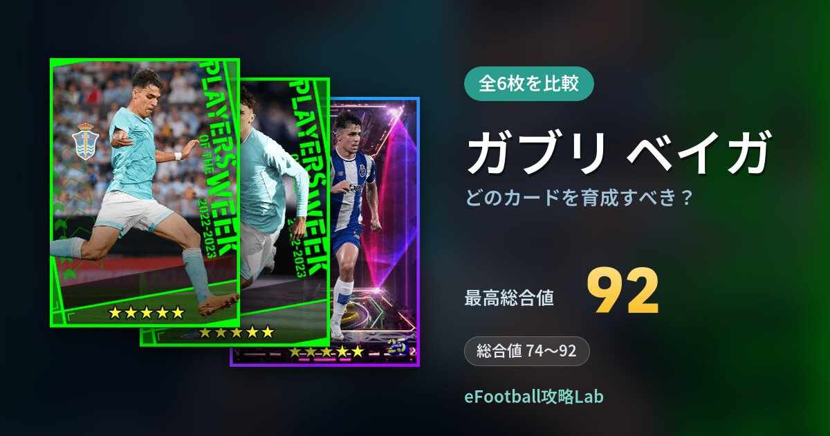 【イーフト】ガブリ ベイガはどのカードを育成すべき？全6枚を比較