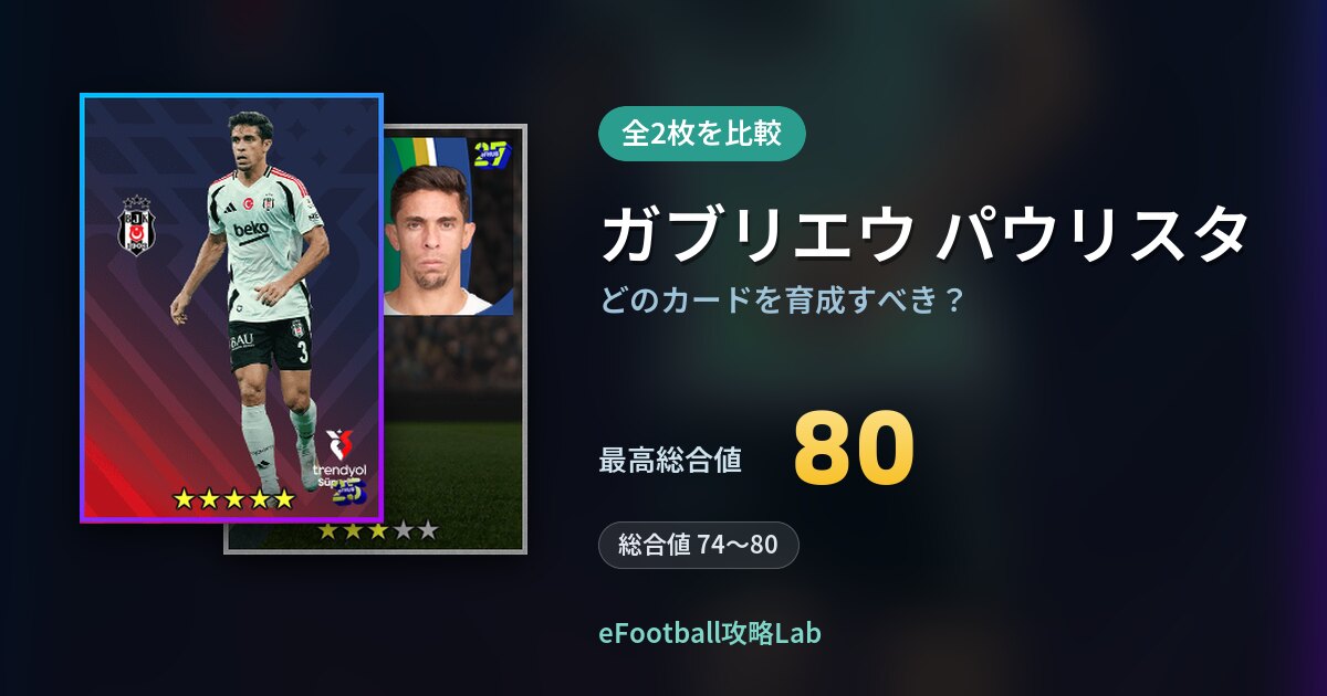 【イーフト】ガブリエウ パウリスタはどのカードを育成すべき？全2枚を比較