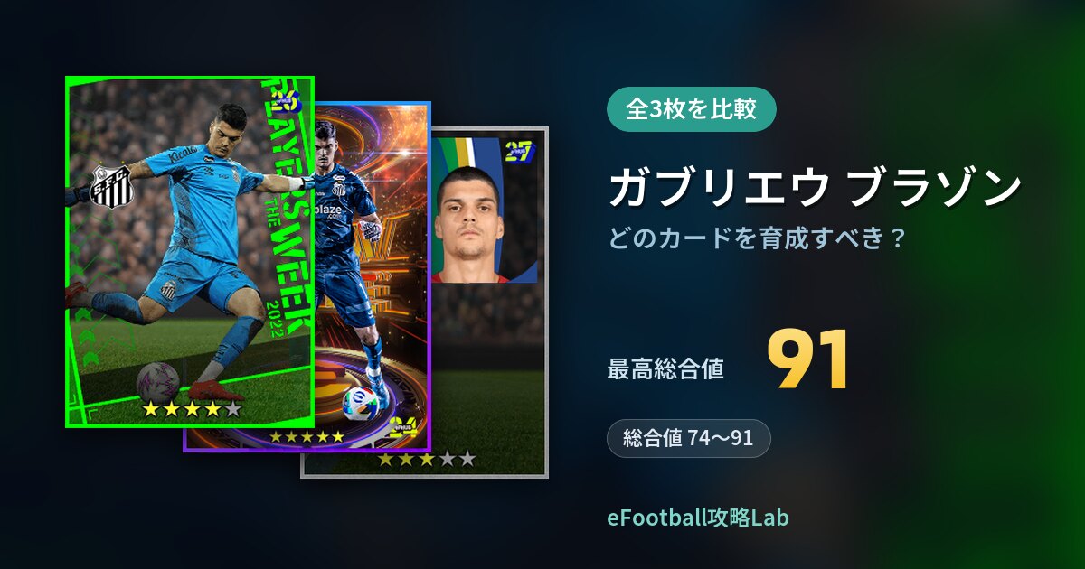【イーフト】ガブリエウ ブラゾンはどのカードを育成すべき？全3枚を比較