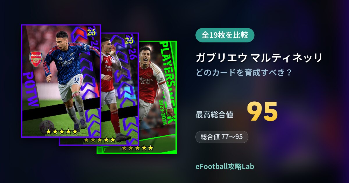 【イーフト】ガブリエウ マルティネッリの育成カード比較（全19枚）