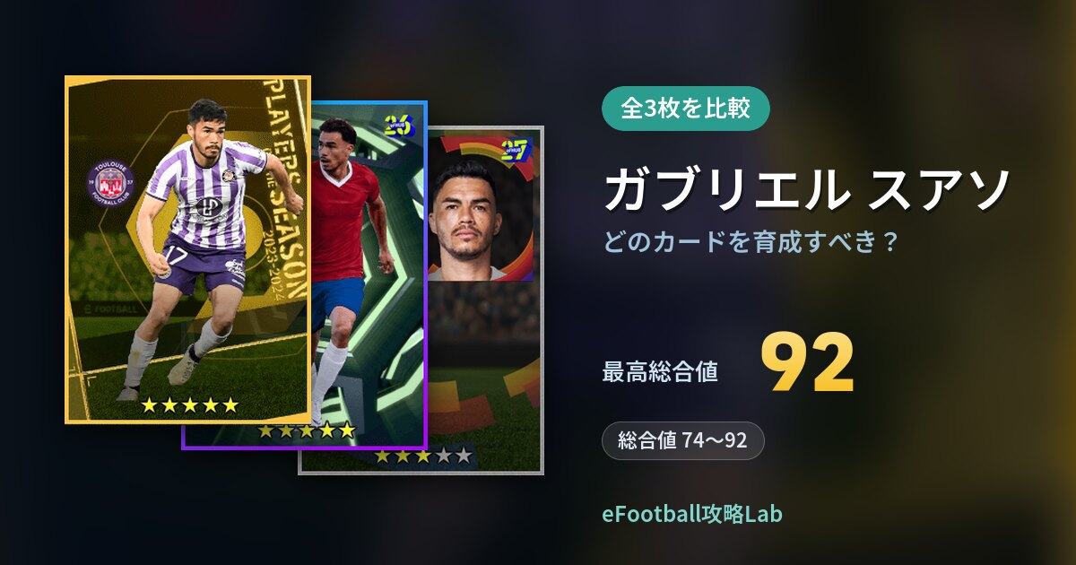 【イーフト】ガブリエル スアソはどのカードを育成すべき？全3枚を比較