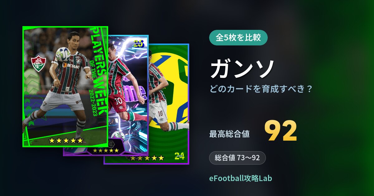 【イーフト】ガンソはどのカードを育成すべき？全5枚を比較