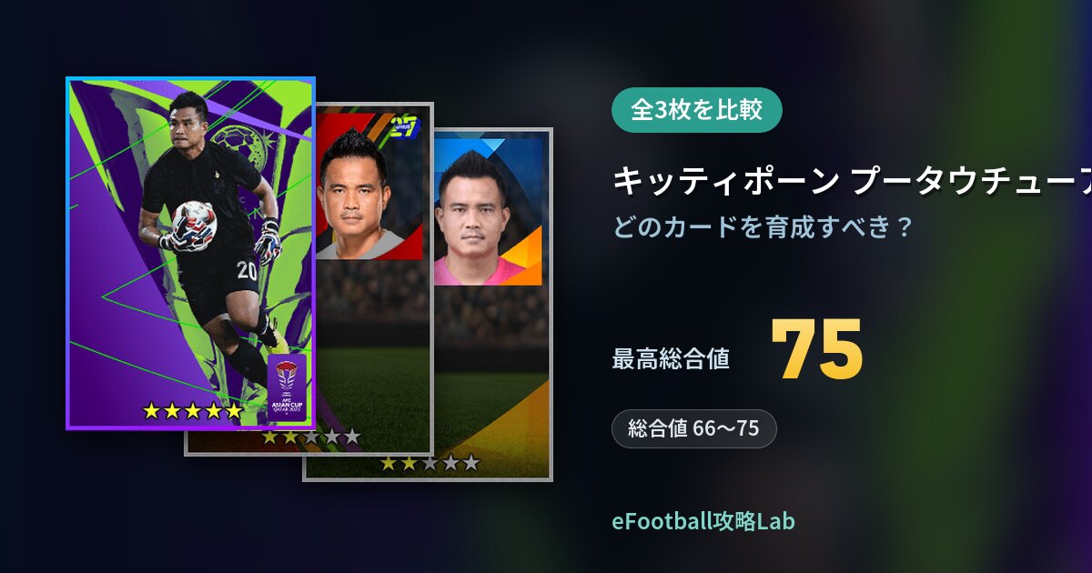 【イーフト】キッティポーン プータウチューアクの育成カード比較（全3枚）