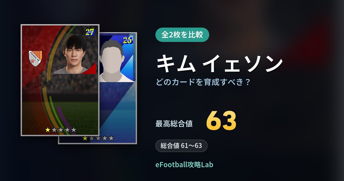 【イーフト】キム イェソンはどのカードを育成すべき？全2枚を比較