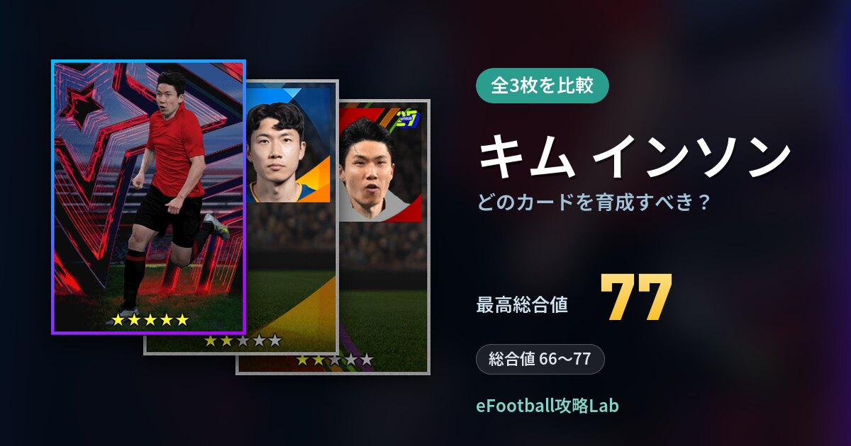【イーフト】キム インソンはどのカードを育成すべき？全3枚を比較