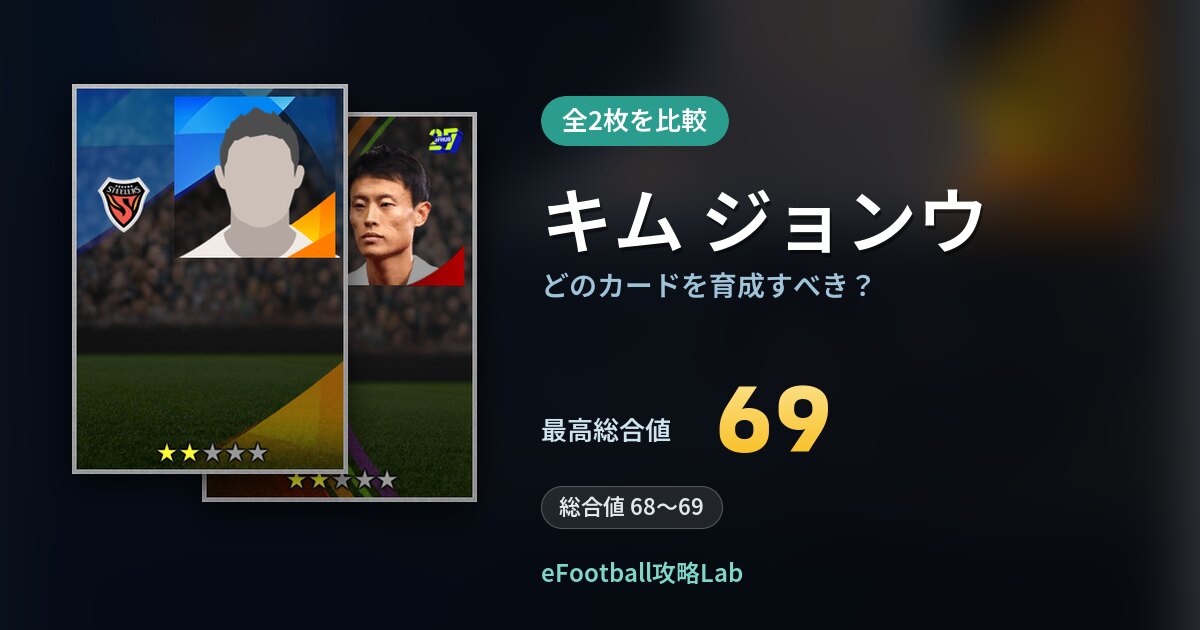 【イーフト】キム ジョンウはどのカードを育成すべき？全2枚を比較