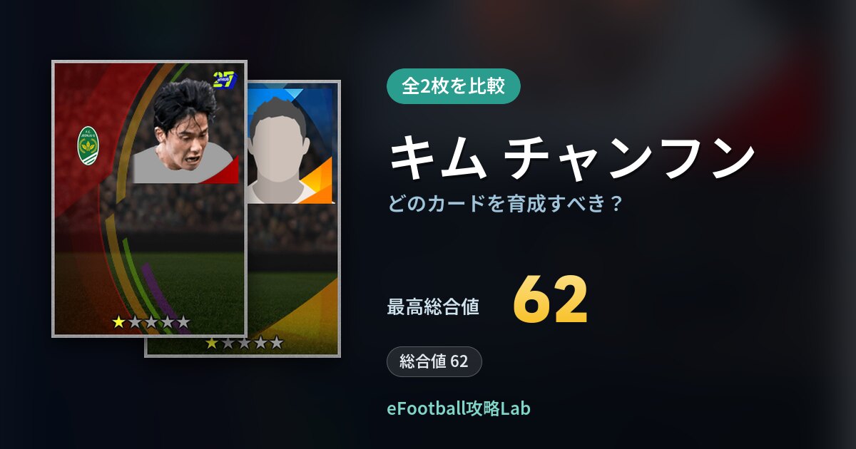 【イーフト】キム チャンフンはどのカードを育成すべき？全2枚を比較