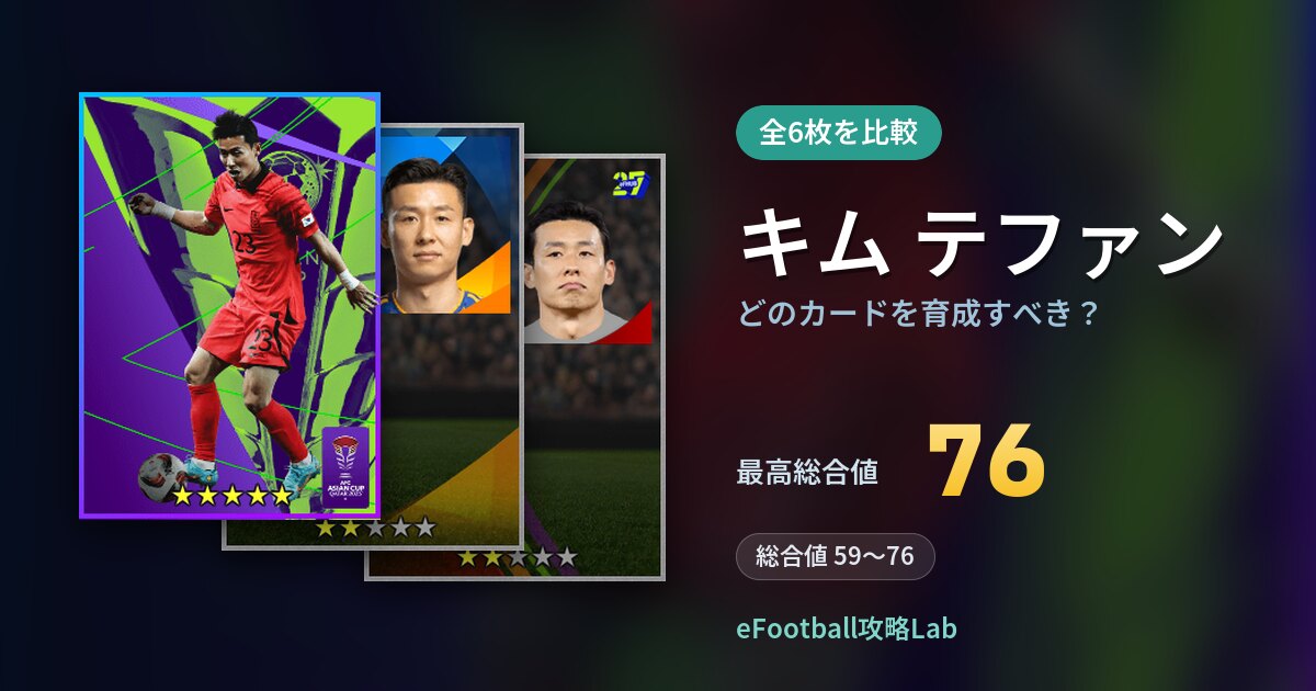【イーフト】キム テファンはどのカードを育成すべき？全6枚を比較