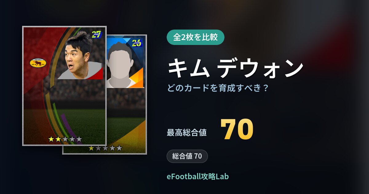 【イーフト】キム デウォンはどのカードを育成すべき？全2枚を比較