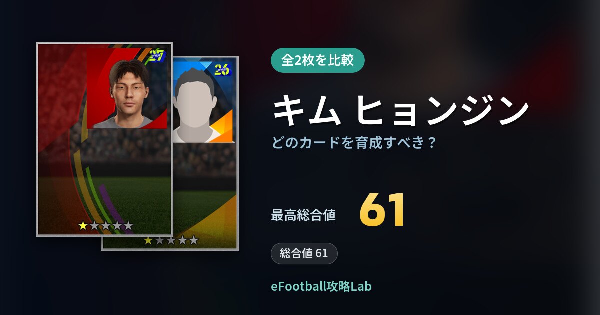 【イーフト】キム ヒョンジンはどのカードを育成すべき？全2枚を比較
