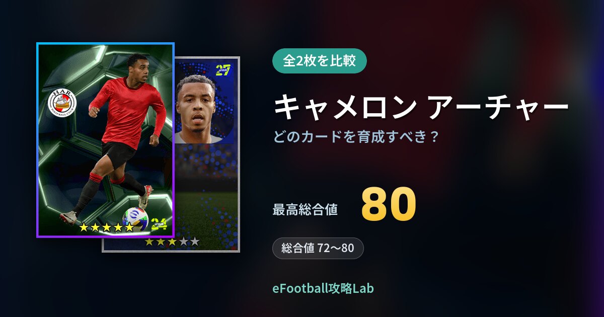 【イーフト】キャメロン アーチャーはどのカードを育成すべき？全2枚を比較