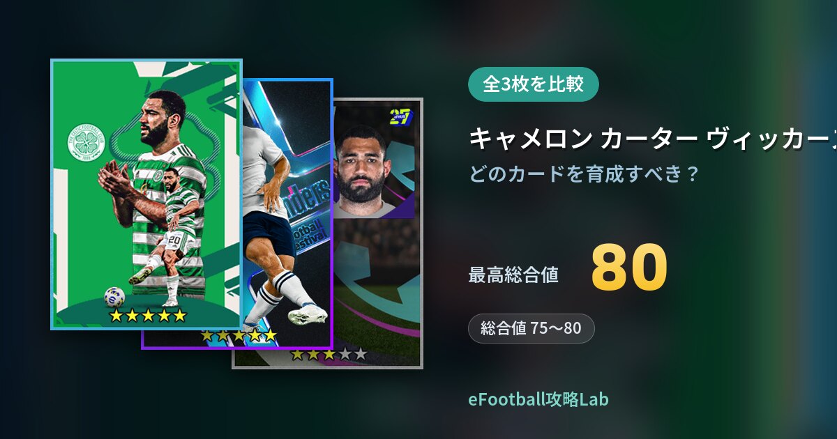 【イーフト】キャメロン カーター ヴィッカーズの育成カード比較（全3枚）