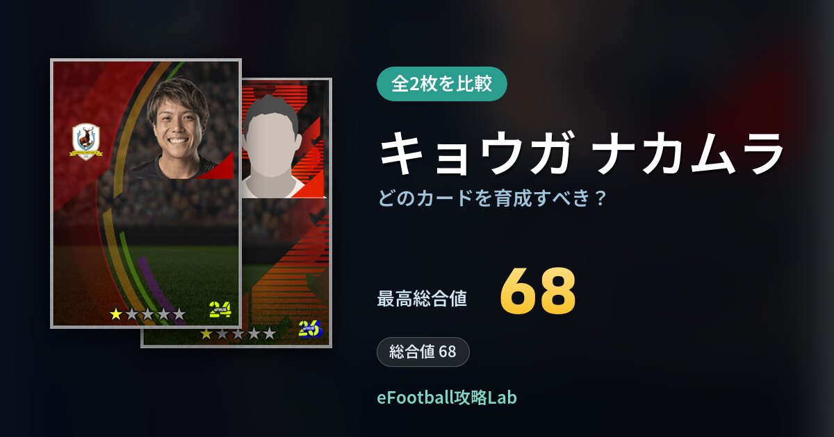 【イーフト】キョウガ ナカムラはどのカードを育成すべき？全2枚を比較