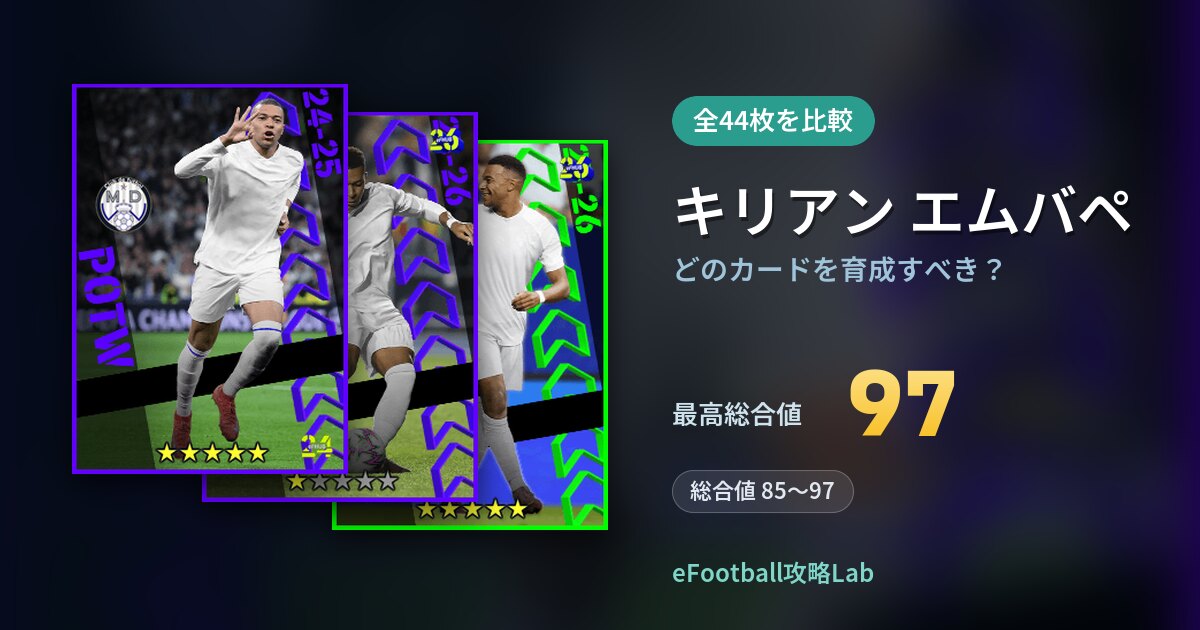 【イーフト】キリアン エムバペはどのカードを育成すべき？全44枚を比較