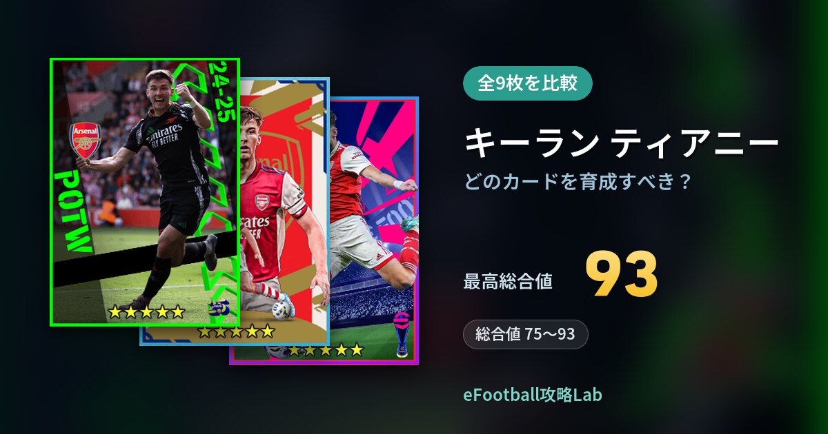 【イーフト】キーラン ティアニーはどのカードを育成すべき？全9枚を比較