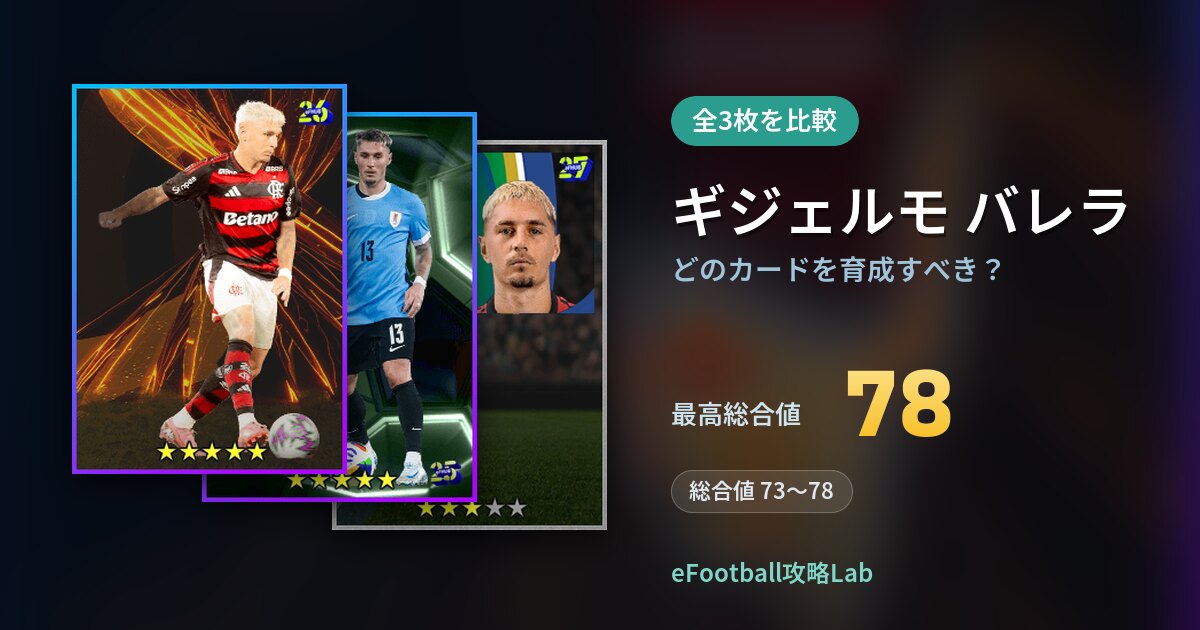 【イーフト】ギジェルモ バレラはどのカードを育成すべき？全3枚を比較