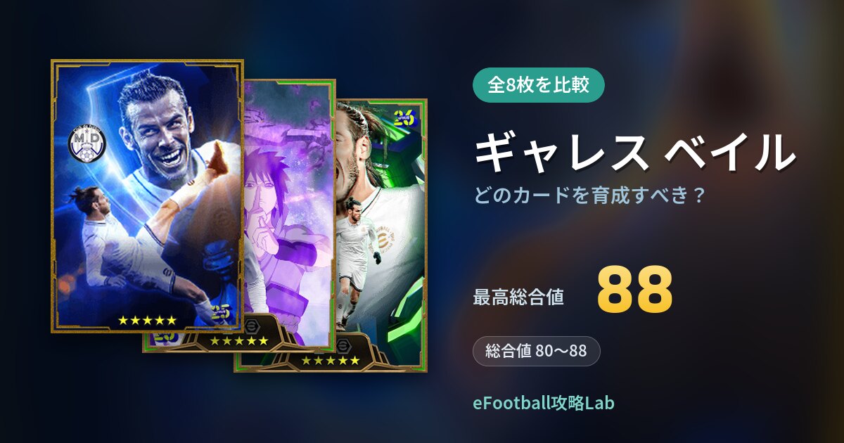 【イーフト】ギャレス ベイルはどのカードを育成すべき？全8枚を比較
