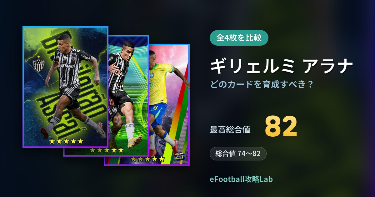 【イーフト】ギリェルミ アラナはどのカードを育成すべき？全4枚を比較