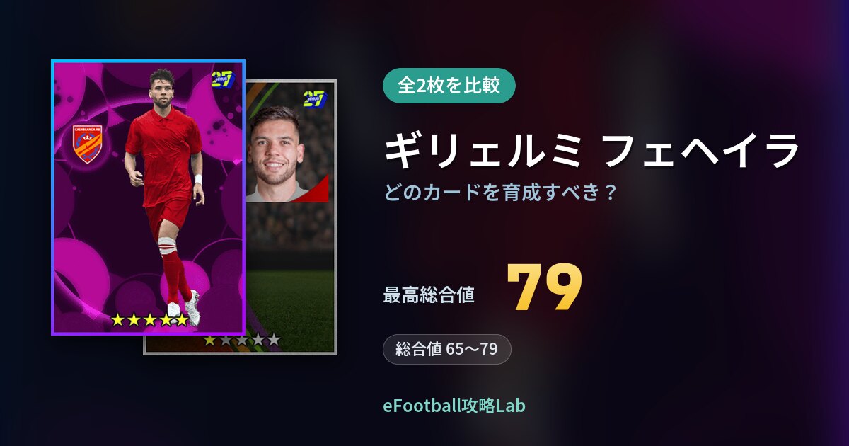 【イーフト】ギリェルミ フェヘイラはどのカードを育成すべき？全2枚を比較