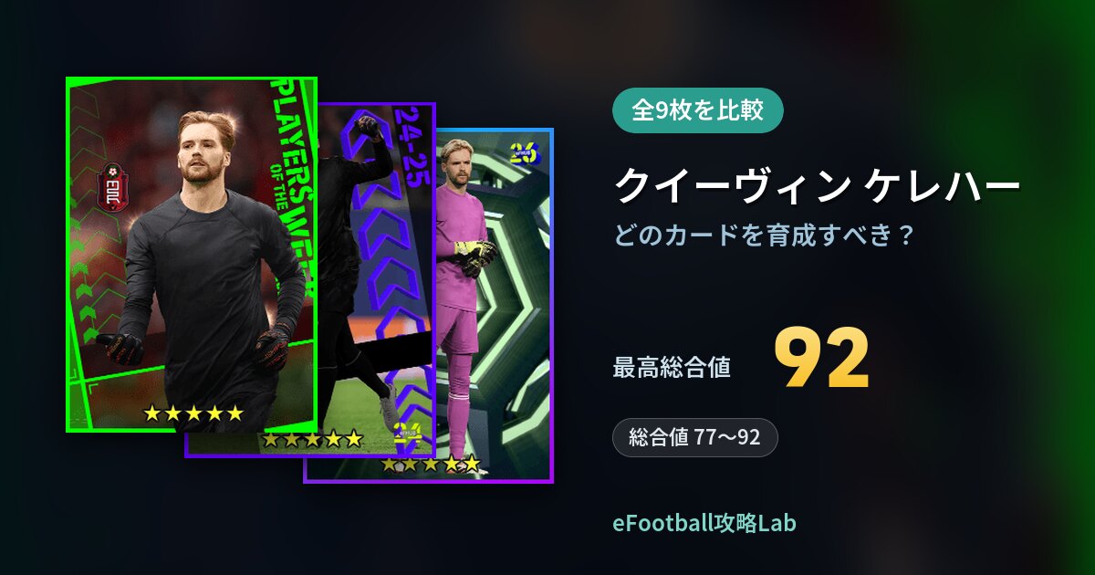 【イーフト】クイーヴィン ケレハーはどのカードを育成すべき？全9枚を比較