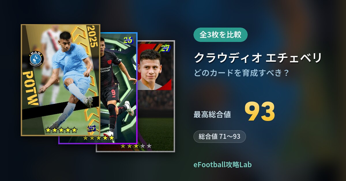 【イーフト】クラウディオ エチェベリはどのカードを育成すべき?全3枚を比較