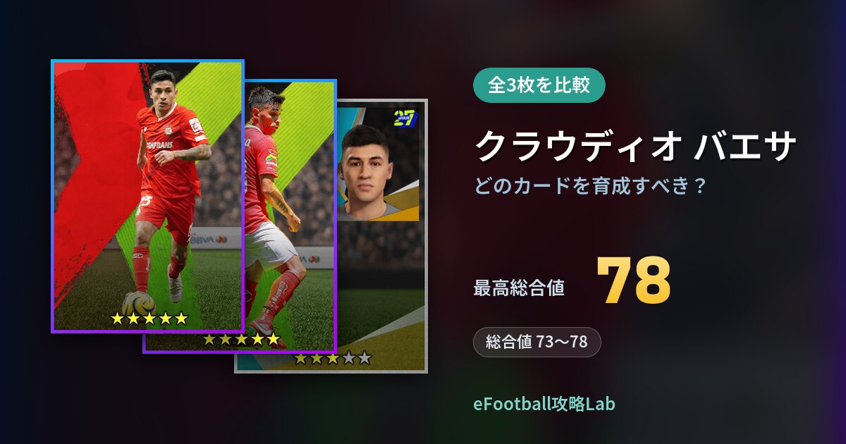 【イーフト】クラウディオ バエサはどのカードを育成すべき？全3枚を比較