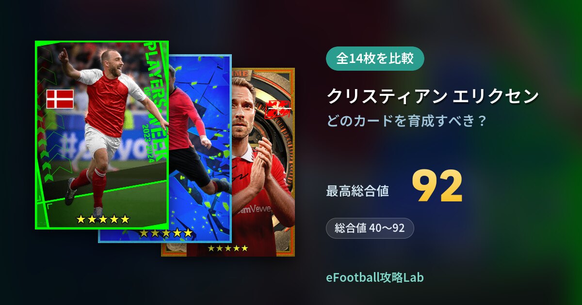 【イーフト】クリスティアン エリクセンの育成カード比較（全14枚）