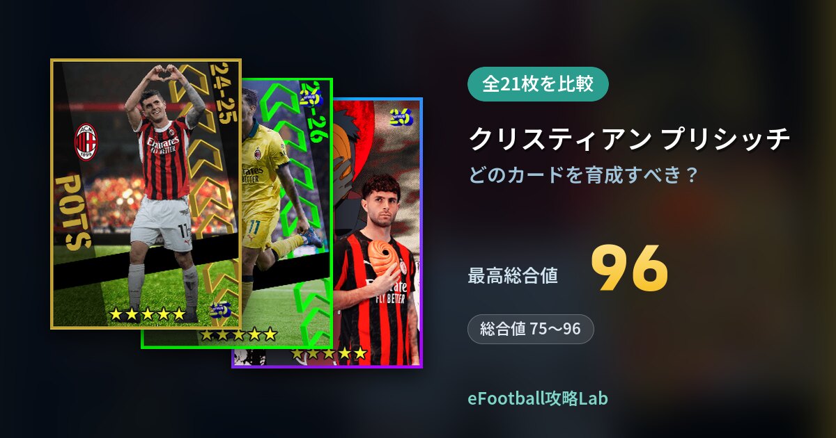 【イーフト】クリスティアン プリシッチの育成カード比較（全21枚）