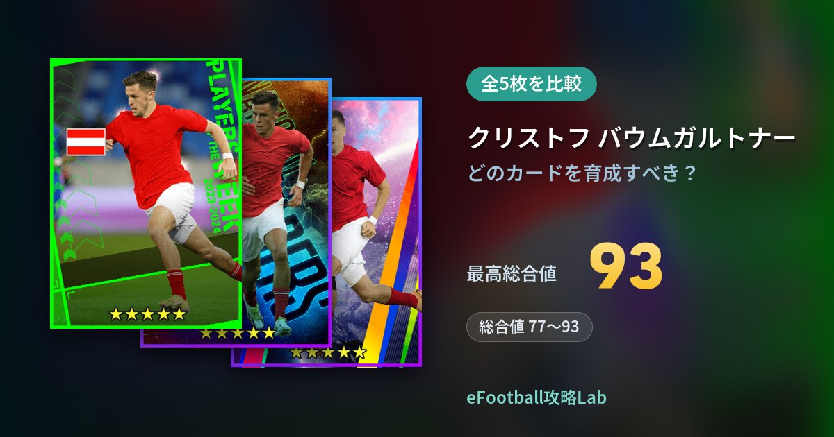【イーフト】クリストフ バウムガルトナーの育成カード比較（全5枚）