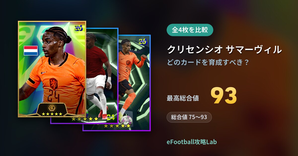 【イーフト】クリセンシオ サマーヴィルの育成カード比較(全4枚)
