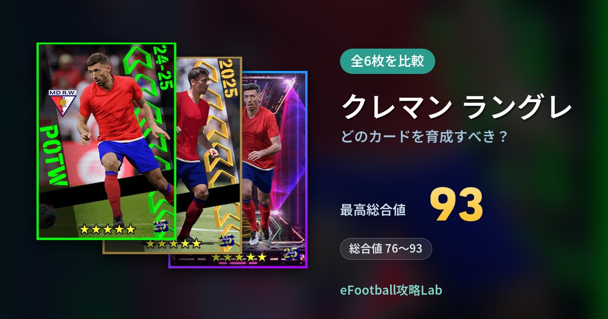 【イーフト】クレマン ラングレはどのカードを育成すべき？全6枚を比較