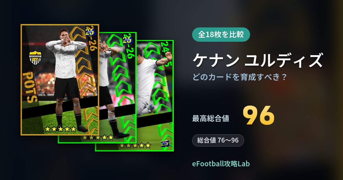 【イーフト】ケナン ユルディズはどのカードを育成すべき？全18枚を比較