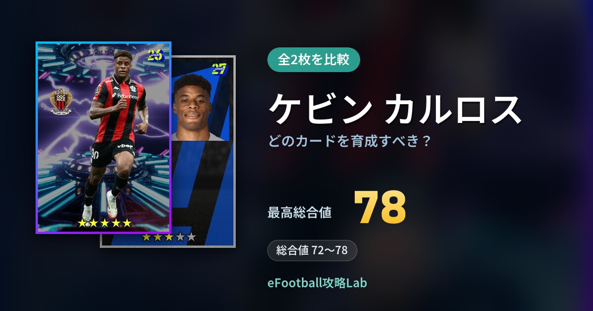 【イーフト】ケビン カルロスはどのカードを育成すべき？全2枚を比較