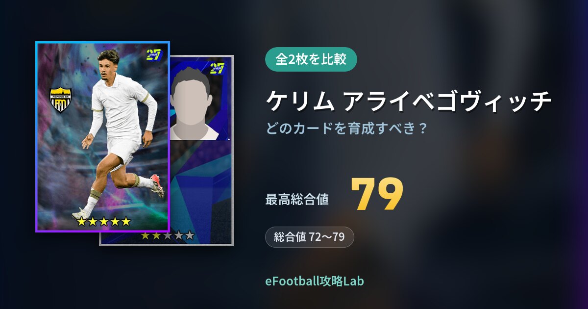 【イーフト】ケリム アライベゴヴィッチの育成カード比較（全2枚）