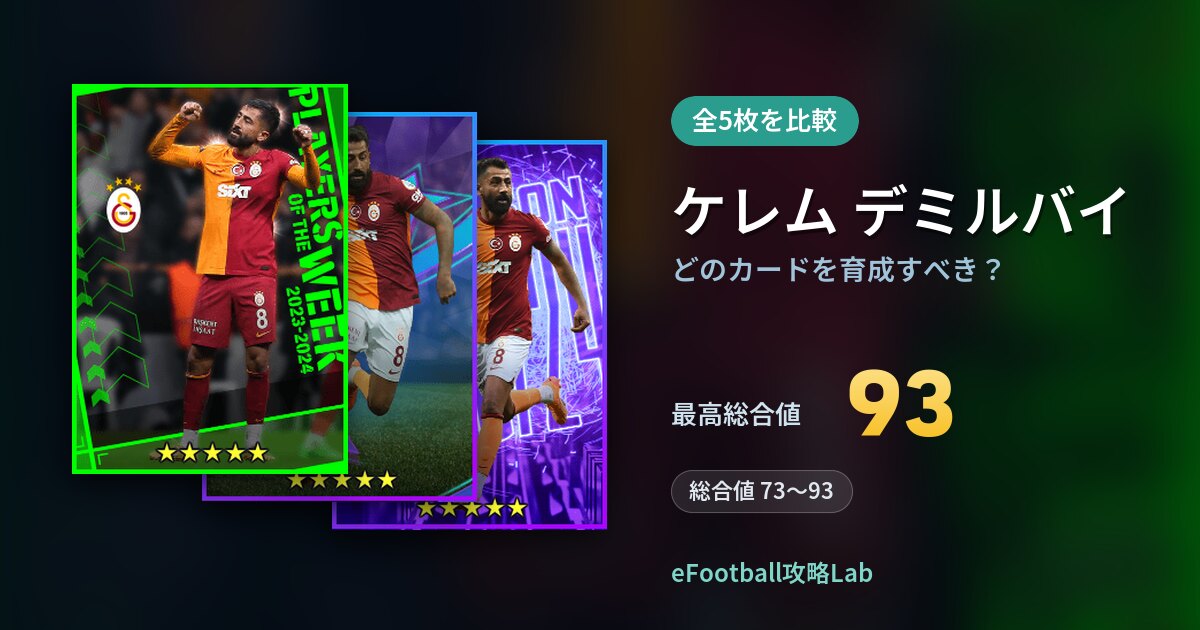 【イーフト】ケレム デミルバイはどのカードを育成すべき？全5枚を比較