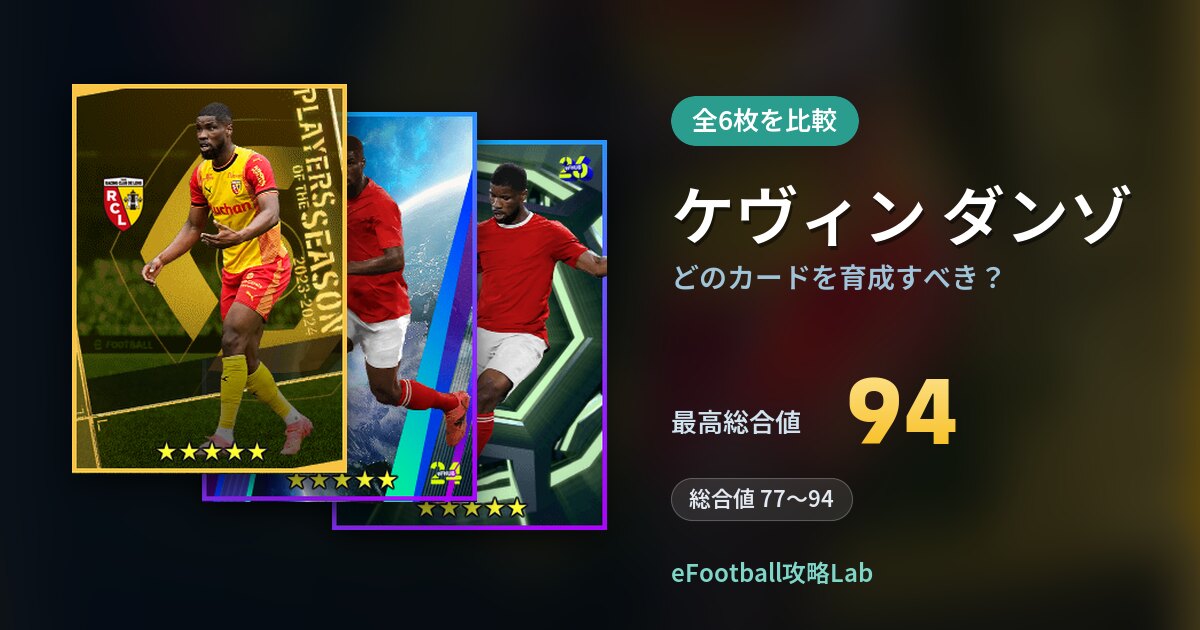【イーフト】ケヴィン ダンゾはどのカードを育成すべき?全6枚を比較