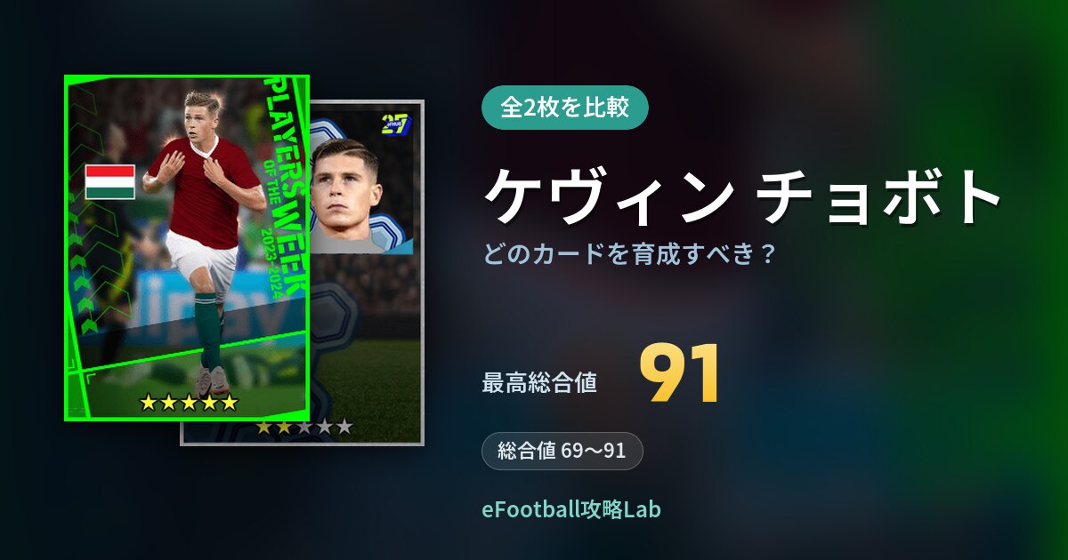 【イーフト】ケヴィン チョボトはどのカードを育成すべき？全2枚を比較