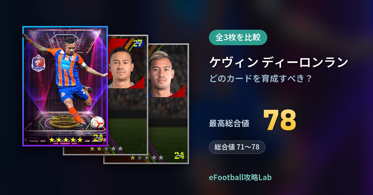【イーフト】ケヴィン ディーロンランはどのカードを育成すべき？全3枚を比較