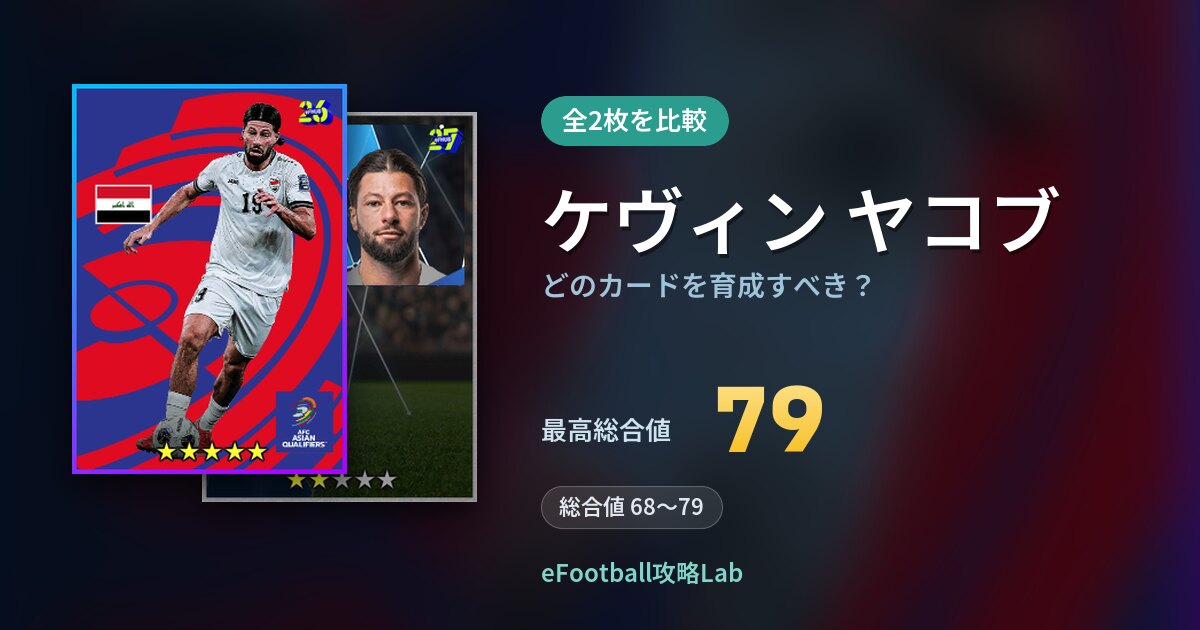 【イーフト】ケヴィン ヤコブはどのカードを育成すべき？全2枚を比較