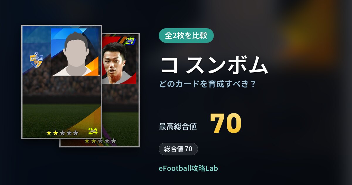 【イーフト】コ スンボムはどのカードを育成すべき？全2枚を比較
