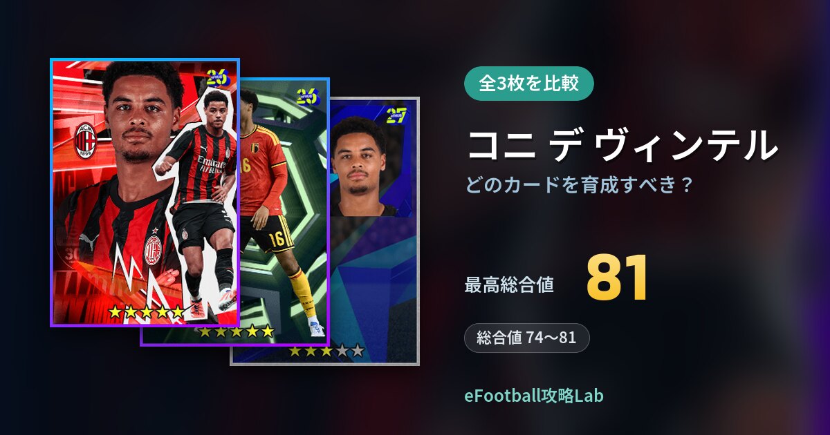【イーフト】コニ デ ヴィンテルはどのカードを育成すべき？全3枚を比較