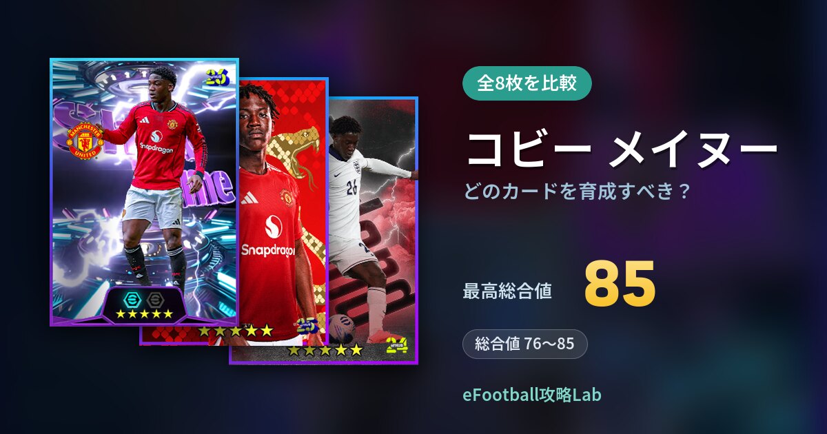 【イーフト】コビー メイヌーはどのカードを育成すべき？全8枚を比較